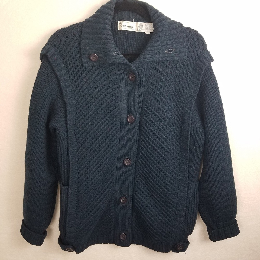 Spanner Imports‎ Women's M Wool Cardigan Sweater Shawl Collar Dark Green VNTG